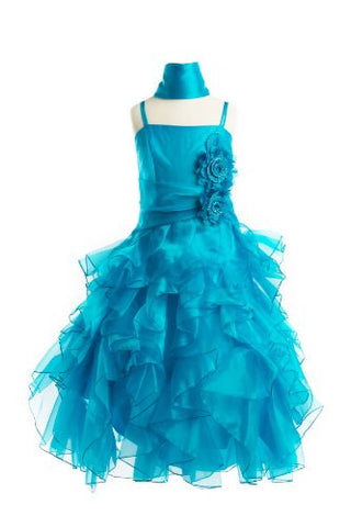 Organza Multi Layer Ruffles Long Dress - Turquoise, 4