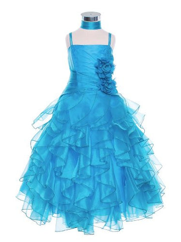 Organza Multi Layer Ruffles Long Dress - Turquoise, 8