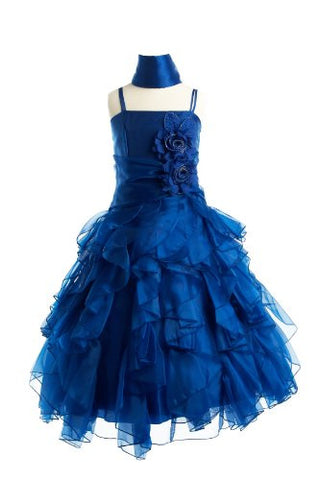 Organza Multi Layer Ruffles Long Dress - Royal Blue, 8