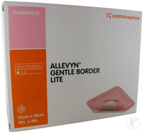Smith and Nephew Allevyn - Gentle Border Lite Wound Dressing, 4" x 4" Overall Dimension with 3" x 3" Pad - Box of 10
