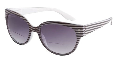 "Retro Bi-Focal" Reading Sunglasses Black and White By ICU with 100% UVA/UVB Protection (Stripe, 1.5 x)