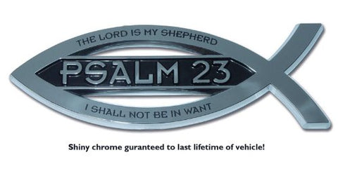 Christian Fish Psalm 23 Verse Chrome Emblem, Shiny