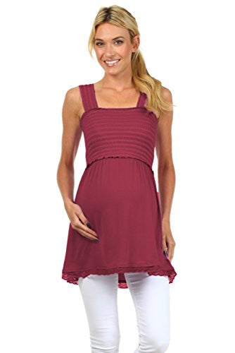 Sophia Smocked Baby Doll Nursing Tank Top, Marsala Small