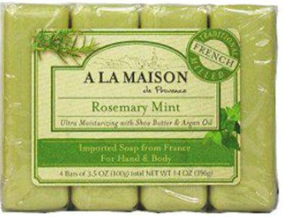 A La Maison French Solid Bar Soap Rosemary Mint, 4 Pk, 1/4/3.5 OZ