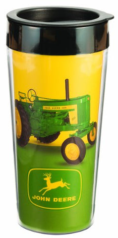 John Deere 16 oz. Plastic Travel Mug, Black, Green and Yellow 3.5" x 3.25" x 7" (not in pricelist)