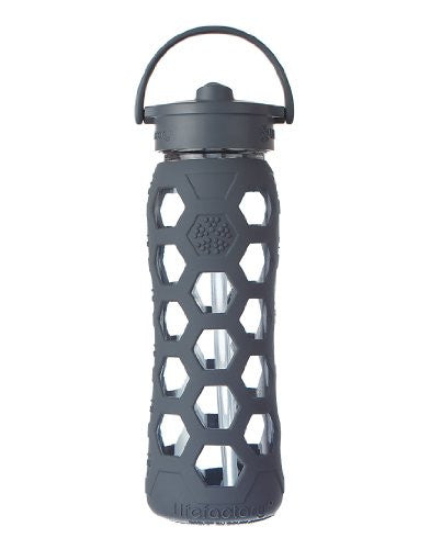 22 oz Glass Bottle with Straw Cap, Carbon (Hex Sleeve)