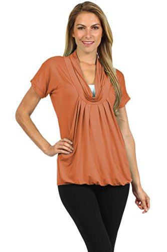 Slouchy Pleated Cowl Neck Nursing Top, Rust Large