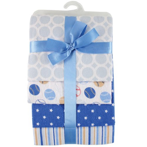 LUVABLE FRIENDS 4-PACK FLANNEL RECEIVING BLANKETS 28 x 28", BLUE