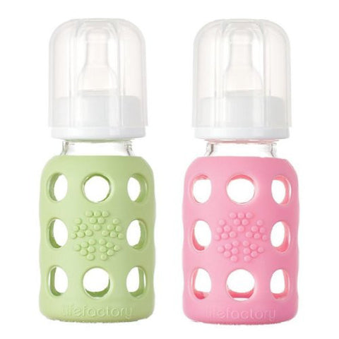 4 oz Glass Baby Bottle - Pink, Spring Green