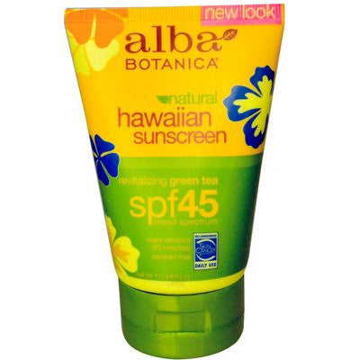 Alba Botanica Hawaiian Sun Care Sunscreen, Green Tea SPF 45, 4 OZ