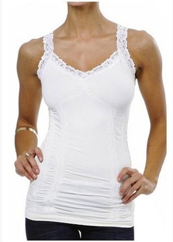 Corset Look Lace Cami Top, Ivory - One Size