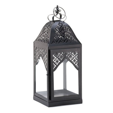 Large Steeple Dark Metal Hanging Clear Glass Candle Lamp Lantern