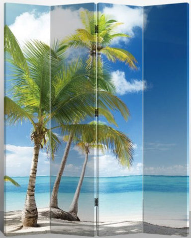 4 Panel Canvas Room Screen Divider Double-Sided Virgin Islands Beach Design