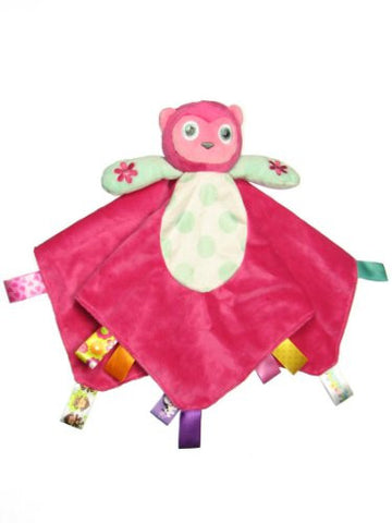 Taggies Owl Plush Security Blanket with Rattle Owl Head and Satin Backside by Taggies (Color: Hot Pink)
