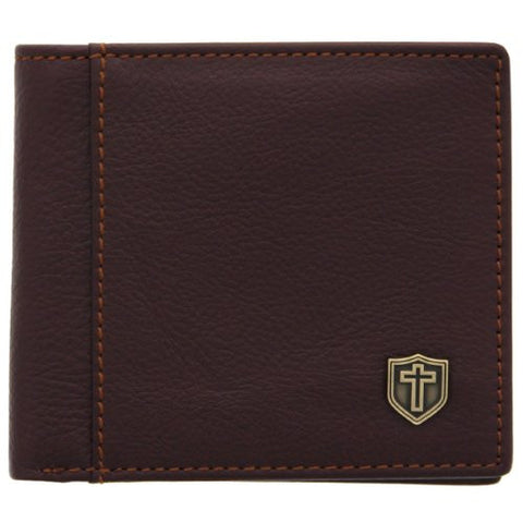 Burgundy Genuine Leather Wallet w/Cross Shield