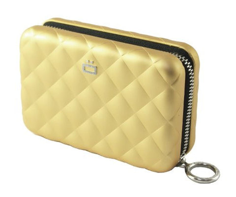 Quilted Zipper Card Case - Gold