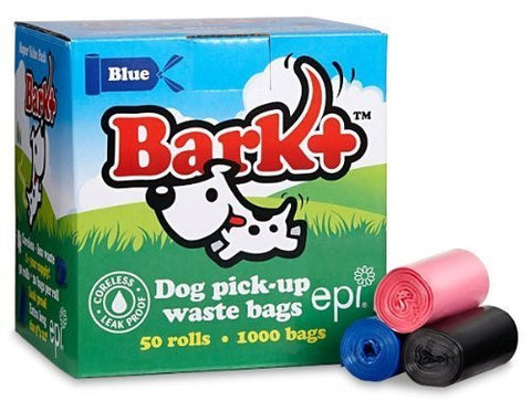 Bark+ Pick Up Bags Value Box, Epi Biodegradable Blue 9"x12" 50 Rolls Per Box, 1000 Bag
