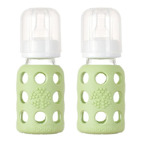 Lifefactory Glass Baby Bottle with Silicone Sleeve 4 Ounce, 2 Pack - Spring Green