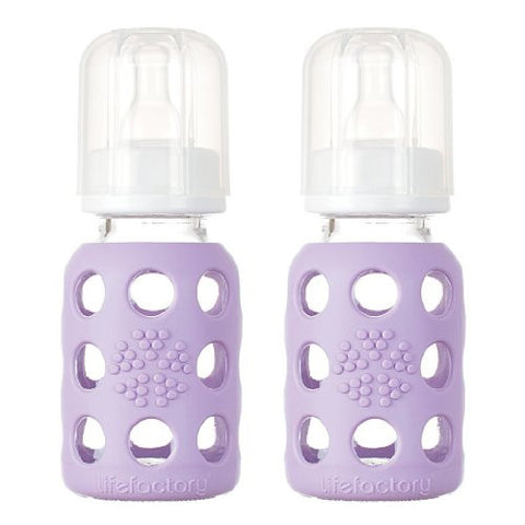 Lifefactory Glass Baby Bottle with Silicone Sleeve 4 Ounce, 2 Pack - Lilac