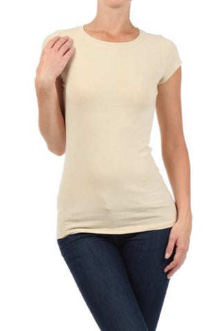 Women's Basic Solid Round Neck Tee by BLVD Taupe Small