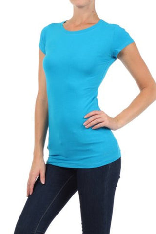 Women's Basic Solid Round Neck Tee by BLVD Turquoise Small