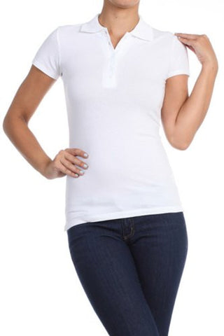 Women's Basic Solid Polo T-Shirt by BLVD White Medium