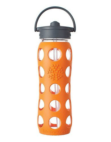 22 oz Glass Bottle with Straw Cap - Orange