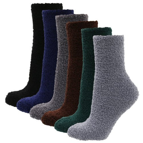Soft Warm Microfiber Fuzzy Winter Socks Crew 6pairs(1pack) 6 style Dark Plain