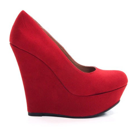 Delicious Shoes Meroz-S Faux Suede Platform Wedge, Red, US 8.5