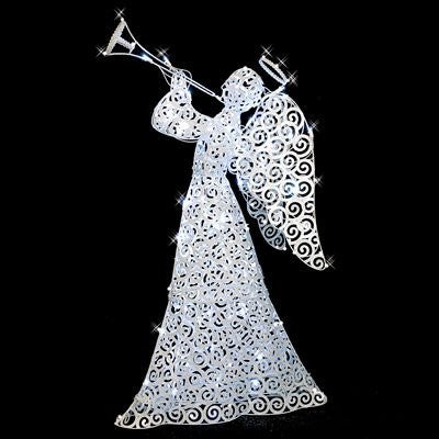48" 60LT WHT LED SCROLL ANGEL 27.16"W x14.17"D x49.6"H 3D GLITTER SCROLL METAL KD SCULPTURE - UL APPROVED WHITE LED LIGHTS - WHITE BOX/COLOR LABEL