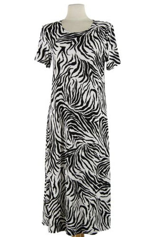 Jostar Stretchy Long Dress with Short Sleeve, Print in Animal Design Black Color in Medium Size