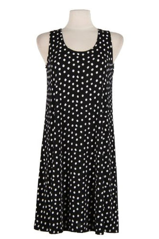 Jostar Stretchy Missy Tank Dress with Print in Dots Design Black Color in Large Size
