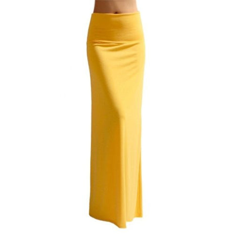 Azules Women'S Rayon Span Maxi Skirt - Solid (Yellow / Small)
