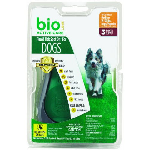 Bio Spot Active Care Flea & Tick Spot On With Applicator for Medium Dogs (15-30 lbs.) 3 Month Supply