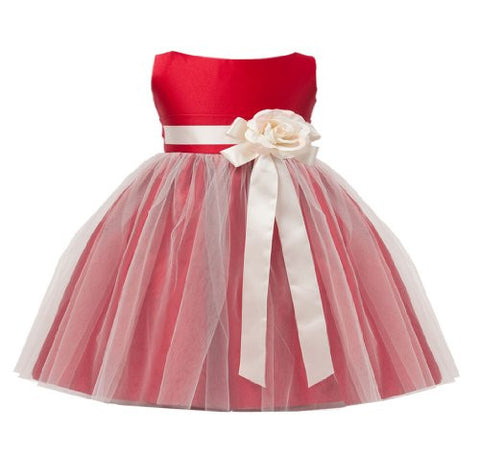 Sweet Kids Baby Girls' Vintage Satin & Tulle Dress 18M Lg Red (Sk B402)