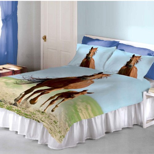 Follow My Lead Horse and Foal Panel Double Duvet Cover - 200cm x 200cm Pillowcase approx size: 50cm x 75cm