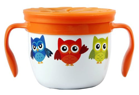 "Gobble n Go" Kids' Stainless Steel Snack Cup with Slotted Silicone Top - White Owl