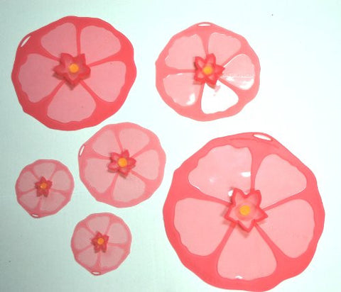 Charles Viancin Pink Hibiscus Silicone Lids and Cover Set of Six 11, 9, 8, 6, 4 4