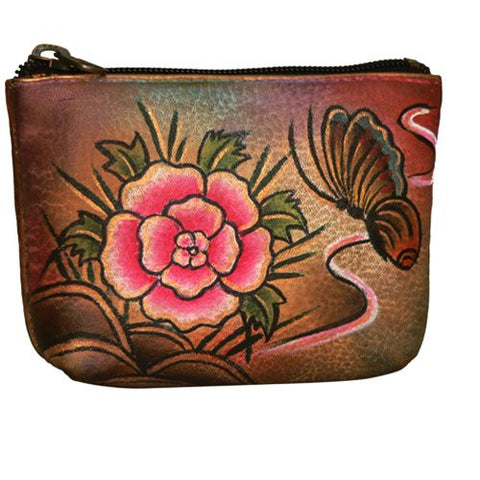 Anuschka Genuine Leather Hand Painted Coin Pouch (Floral)