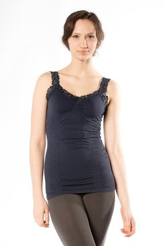 Corset Look Lace Cami Top, Ink - One Size