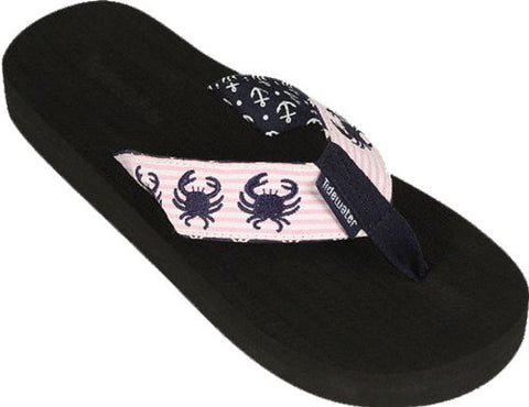 Women's Tidewater Boardwalk Flip Flop Sandals,8 B(M) US,Pink Crab Seersucker