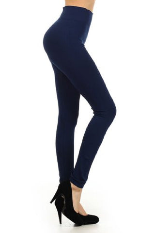 Yelete Solid color, Basic Leggings with Mid-Rise - Navy