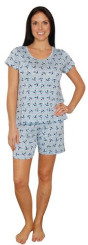 bSoft Bamboo Jersey Light Weight Tee and Shorts Pajama Sets (Anchor Spots Blue / X-Large)