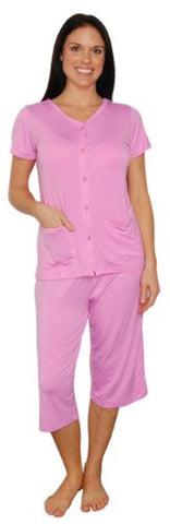 bSoft Bamboo Jersey Light Weight Button Down Capri Pajamas (Pink / X-Large)