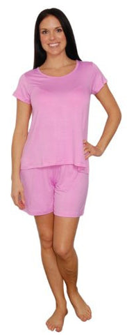 bSoft Bamboo Jersey Light Weight Tee and Shorts Pajama Sets (Pink / X-Large)