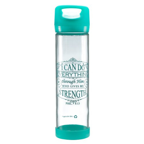 I Can Do Everything" (Teal) Glass Water Bottle