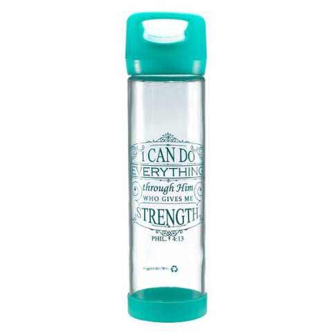 I Can Do Everything" (Teal) Glass Water Bottle