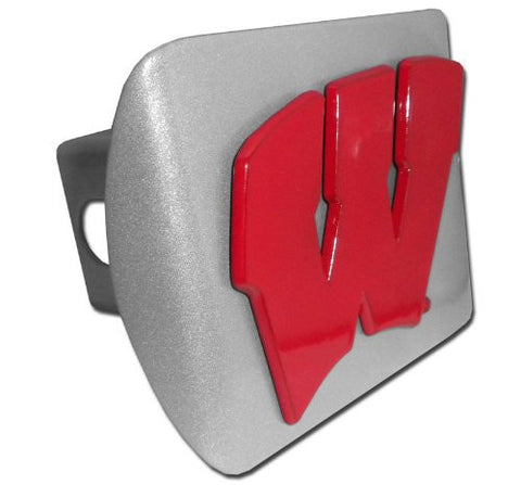 Wisconsin (Red “W”) Brushed Hitch Cover