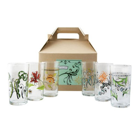 Floral Italian Wine Glasses Gift Box of 6 - 1 of Each Glass
