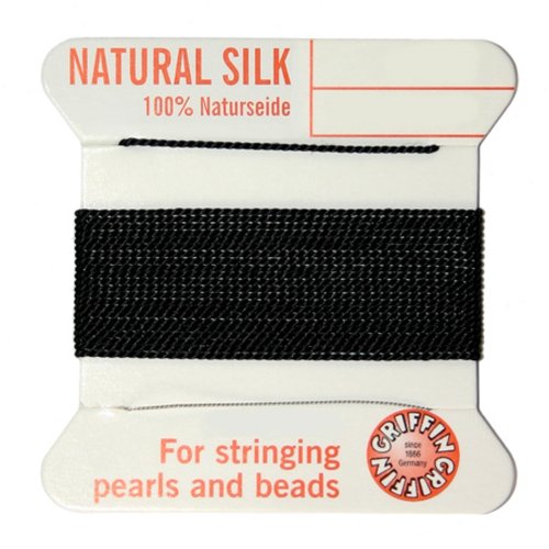 Silk Thread, Size 06 (.70 mm, .028 in) Black, with needle, 2 m (6.5 ft)